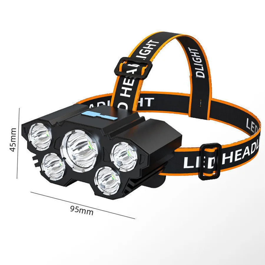 lampe frontale led noire orange ceinture ajustable rechargeable camping aventure