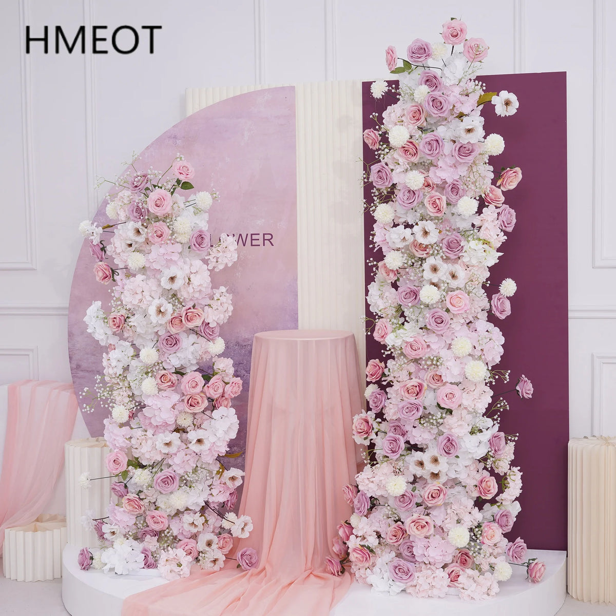 arche fleurs artificielles roses blanches lilas hortensias modernes élégantes extérieures mariage anniversaire fêtes
