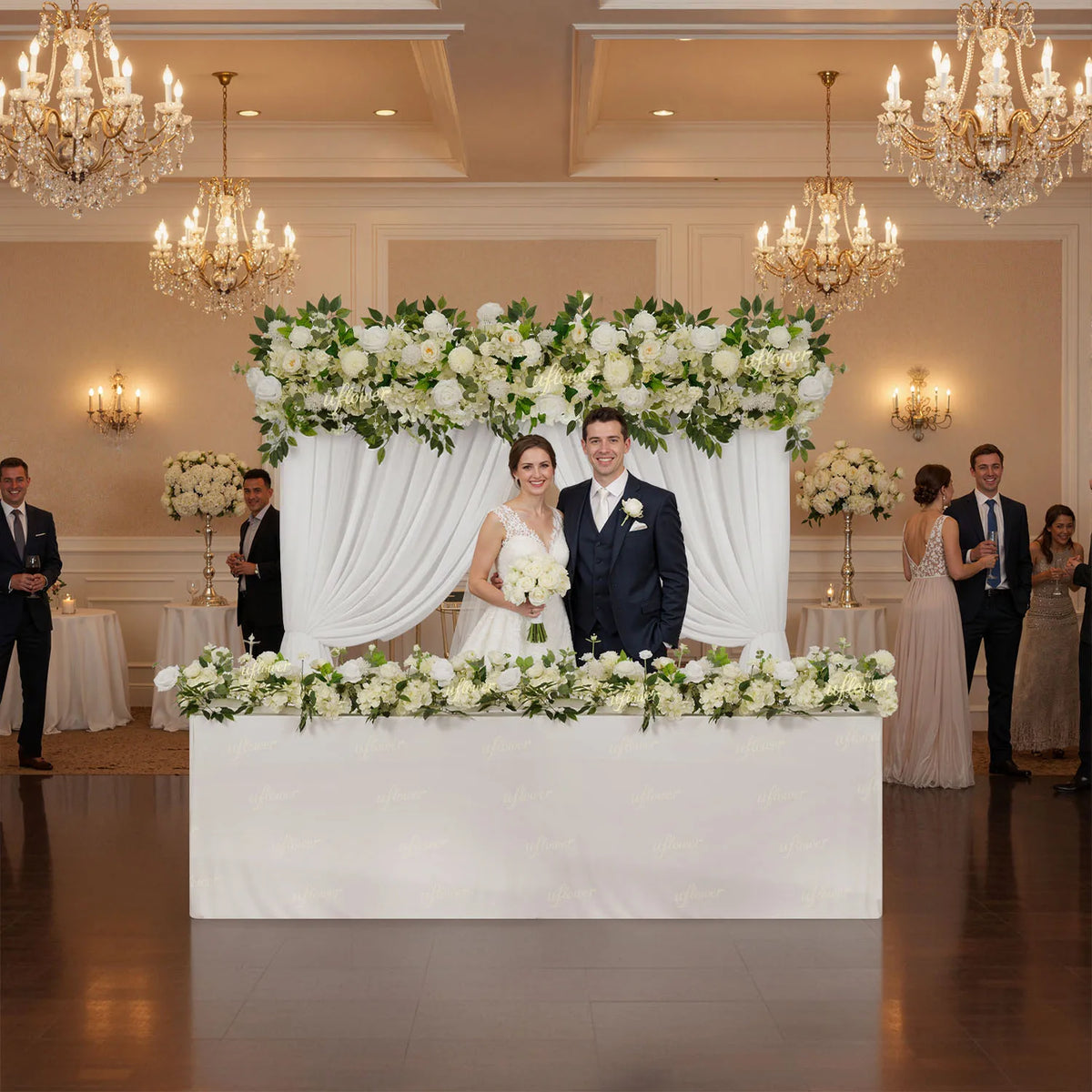 guirlande florale artificielle moderne décoration mariage anniversaire fête extérieure roses blanches vertes