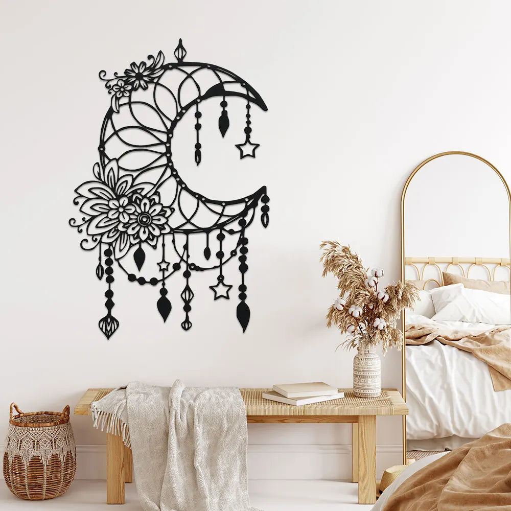 décoration murale boho chic motif floral géométrique noir ornement suspendu moderne