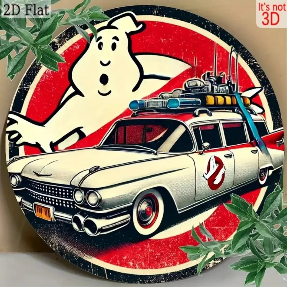 plaque décorative vintage fantôme voiture rétro blanc rouge noir mur farmhouse chambre porche