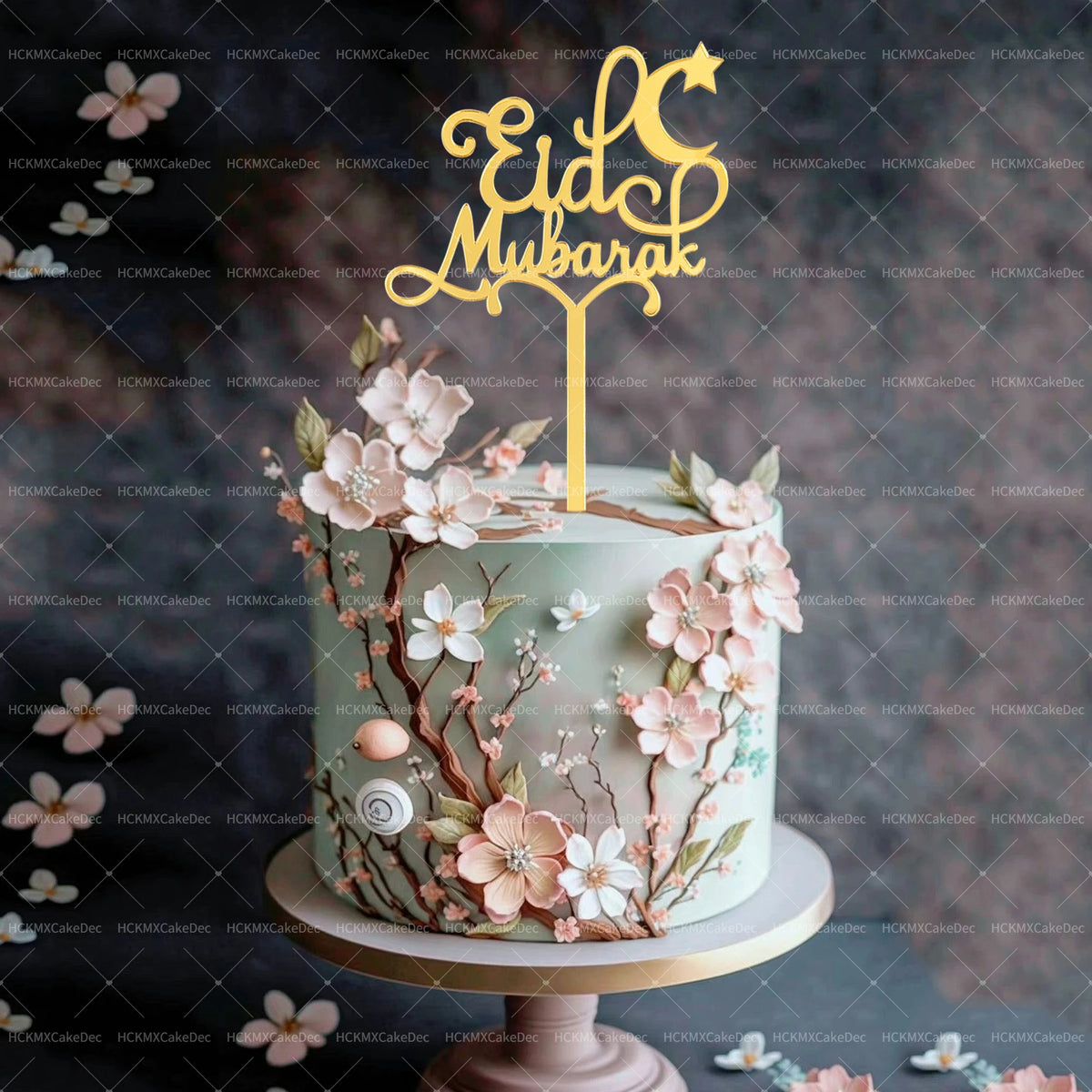 décoration gâteau eid mubarak pique doré fleurs papillons nuages étoiles fête ramadan musulman