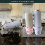 supports séchage bouteilles verres réutilisables silicone vert gris rose violet moderne minimaliste