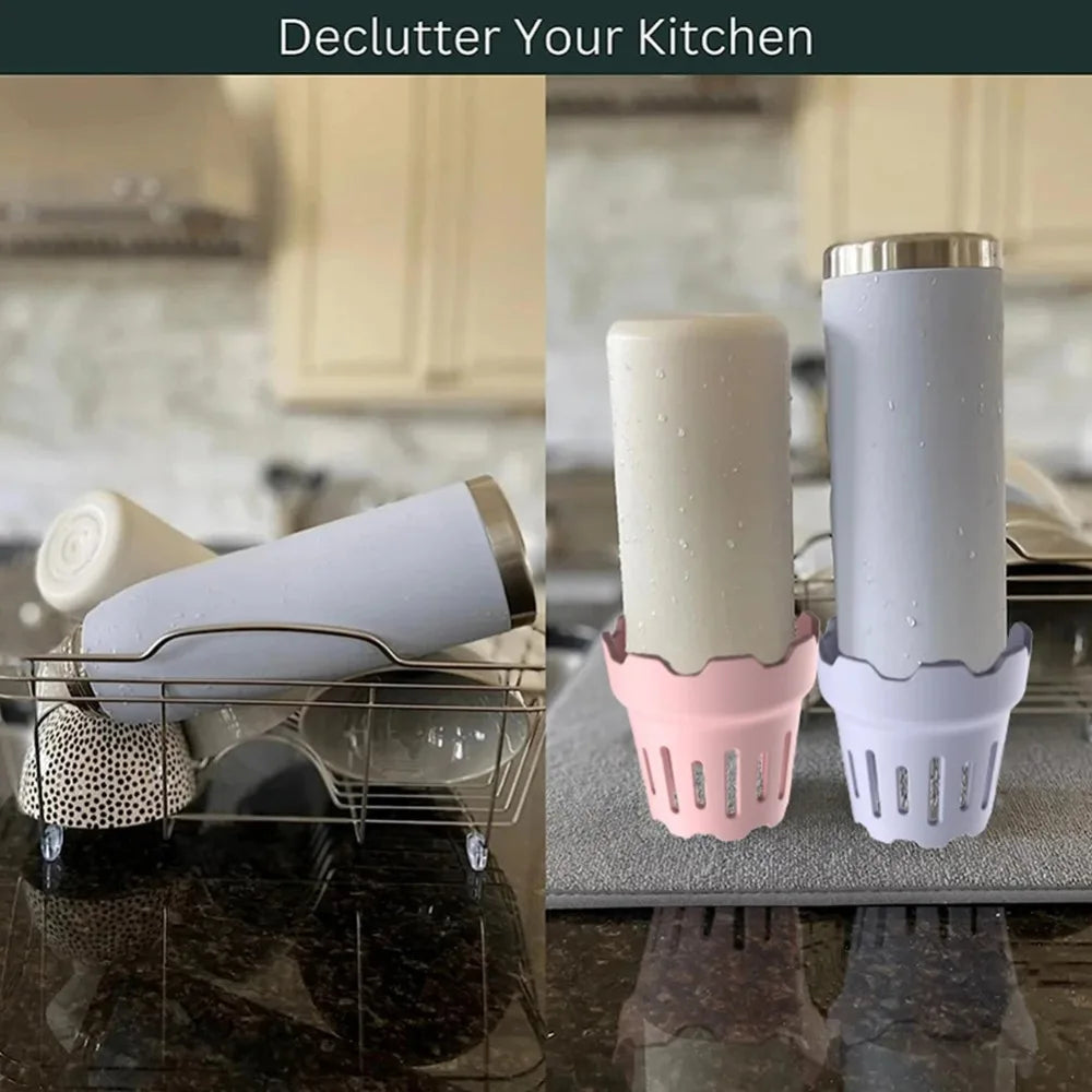 supports séchage bouteilles verres réutilisables silicone vert gris rose violet moderne minimaliste