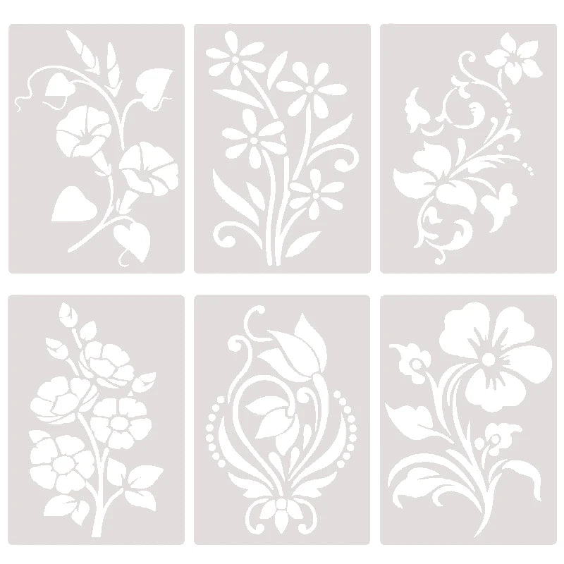 stencils floraux réutilisables 14.8x21cm blanc marron violet jaune scrapbooking artisanat decoration interieur