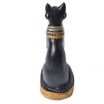 statuette égyptienne ancienne chat ornements hiéroglyphes noir blanc doré