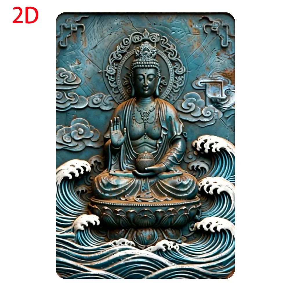 statue bouddha aluminium relief sculpté gris brun beige décoration murale intérieur extérieur (Seulement 14