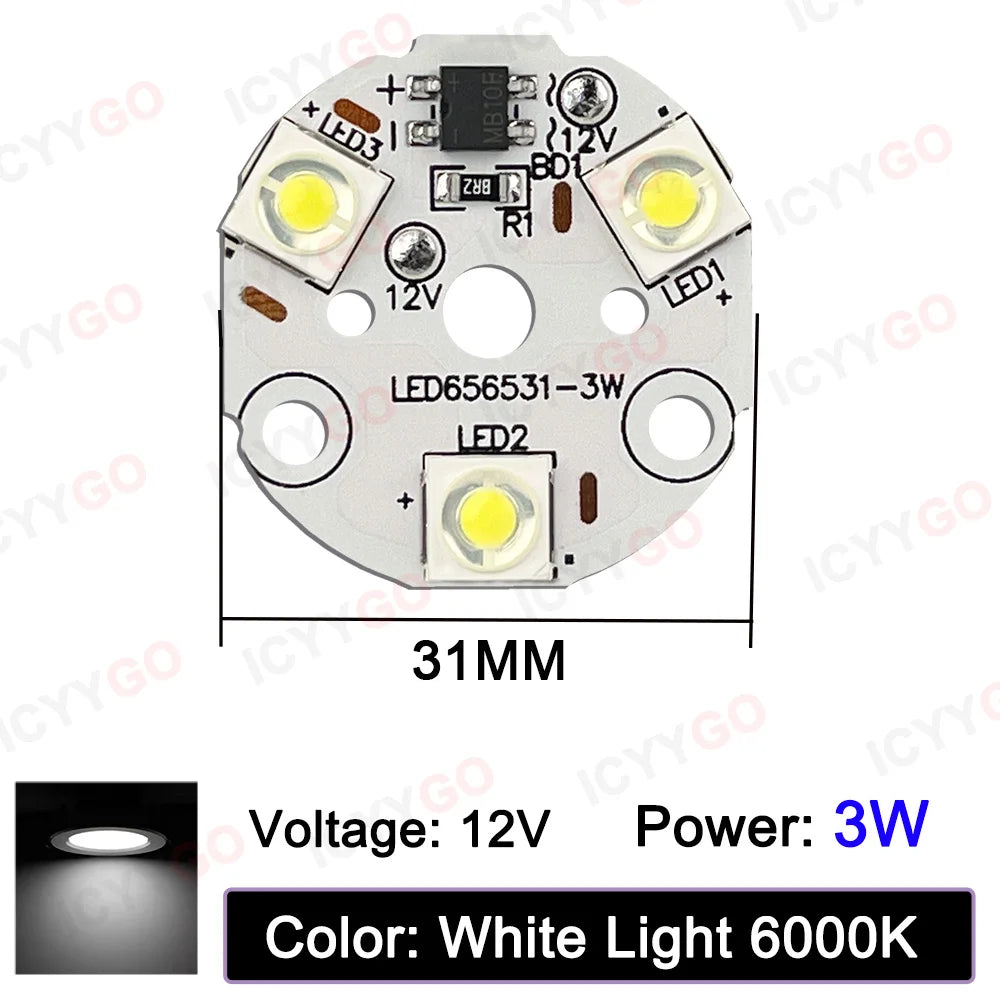 modules led blanc chaud 3w 12v 31mm industriels trous fixation