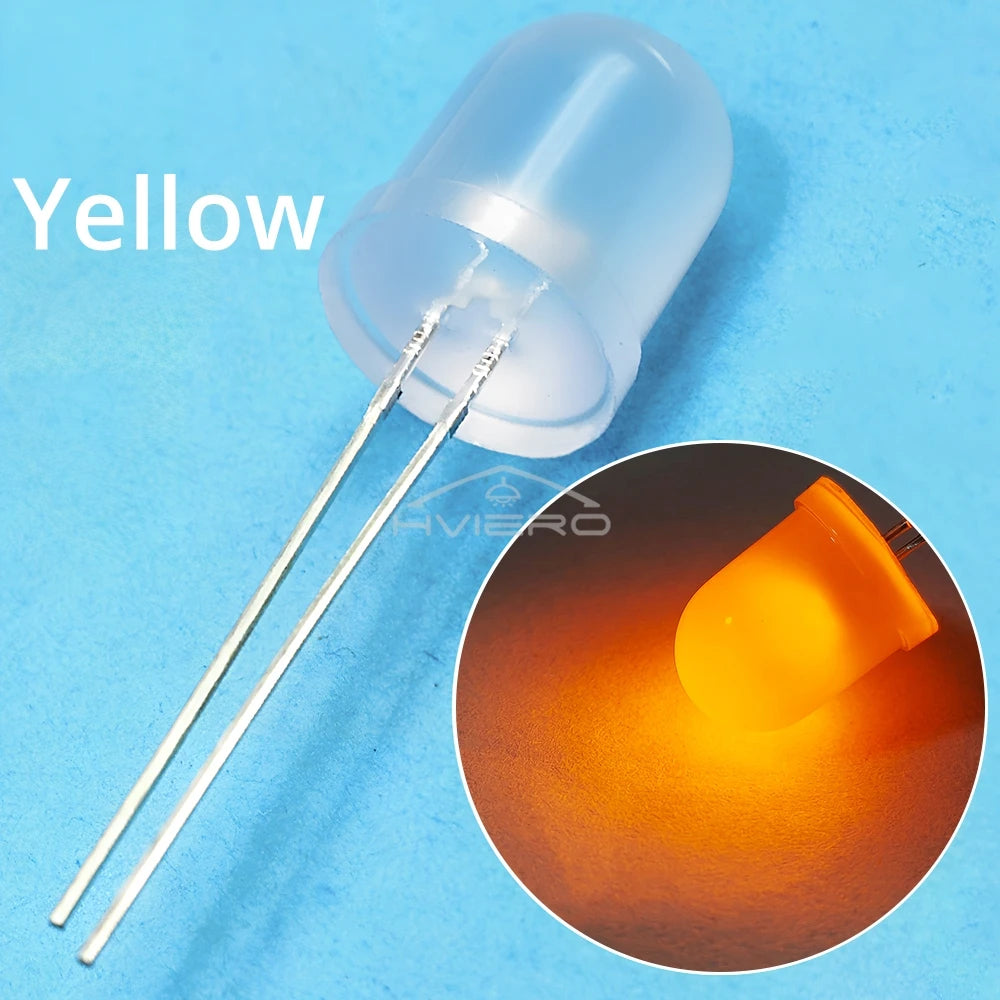ampoules led diodes 10mm bleu rouge vert blanc chaud jaune diffuses diy commercial