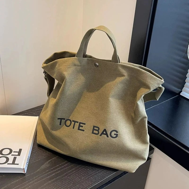 sac fourre tout toile décontracté lettre poche zippée beige casual