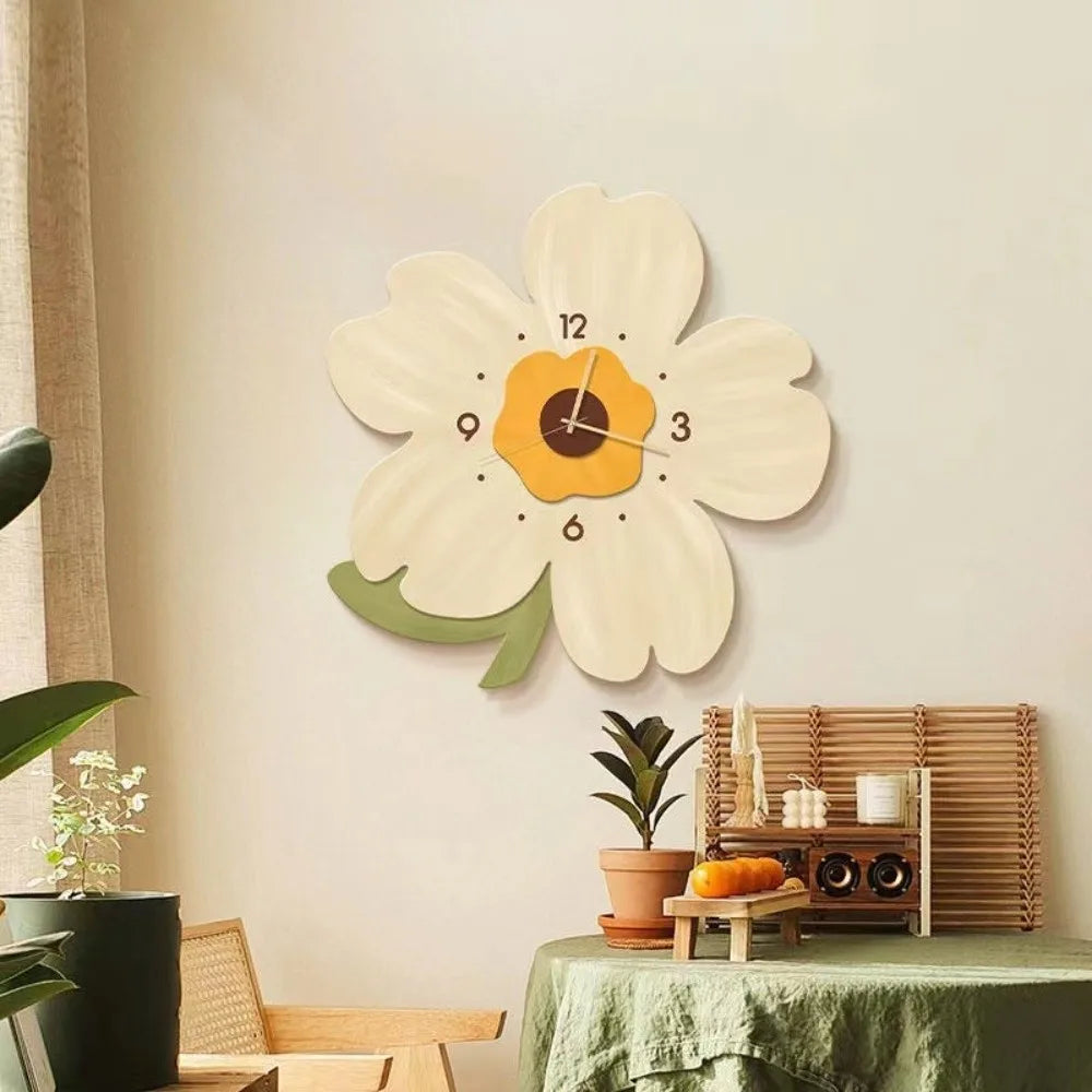 horloge murale fleur moderne minimaliste blanc orange rose vert beige
