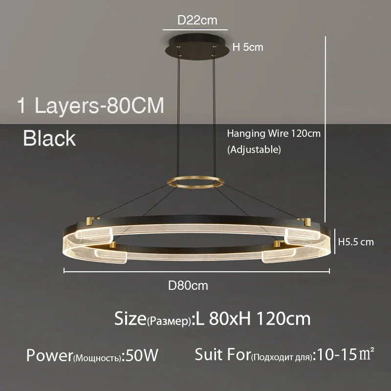 suspension lumineuse moderne noir doré ampoules led blanc translucide structure circulaire bandes translucides minimaliste