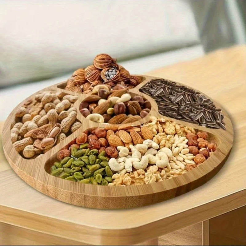 plateau moderne compartiments bois noix bonbons chips servir décoration intérieur rustique