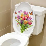 stickers decoratifs toilette fleurs tournesols papillons feuilles adhésifs salle bain jaune vert rose bleu