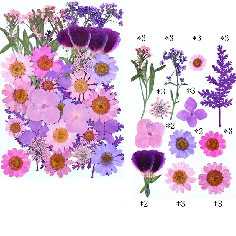fleurs séchées composition artisanale violet bleu rose blanc vert décoration uv epoxy fills bijoux