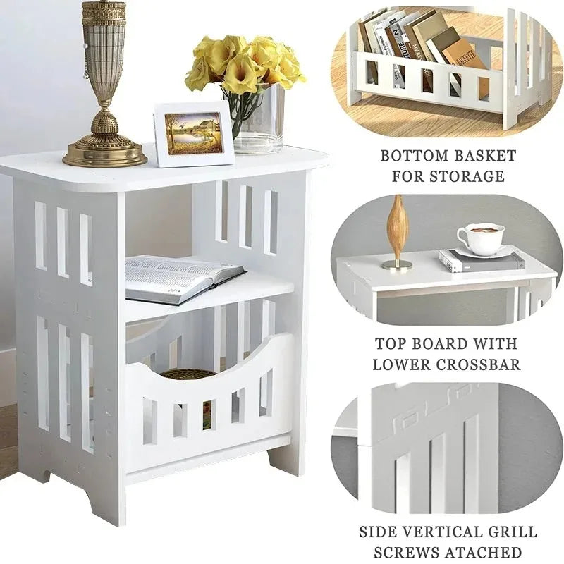 table d'appoint moderne table nuit blanc grille verticale opaquedu 32cm