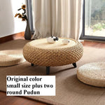 tabouret moderne rustique tissé beige clair foncé naturel pieds noirs salon assemblage facile