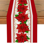 tableau table noël motifs arbres flocons guirlandes rouge blanc vert or traditionnel festive decoration