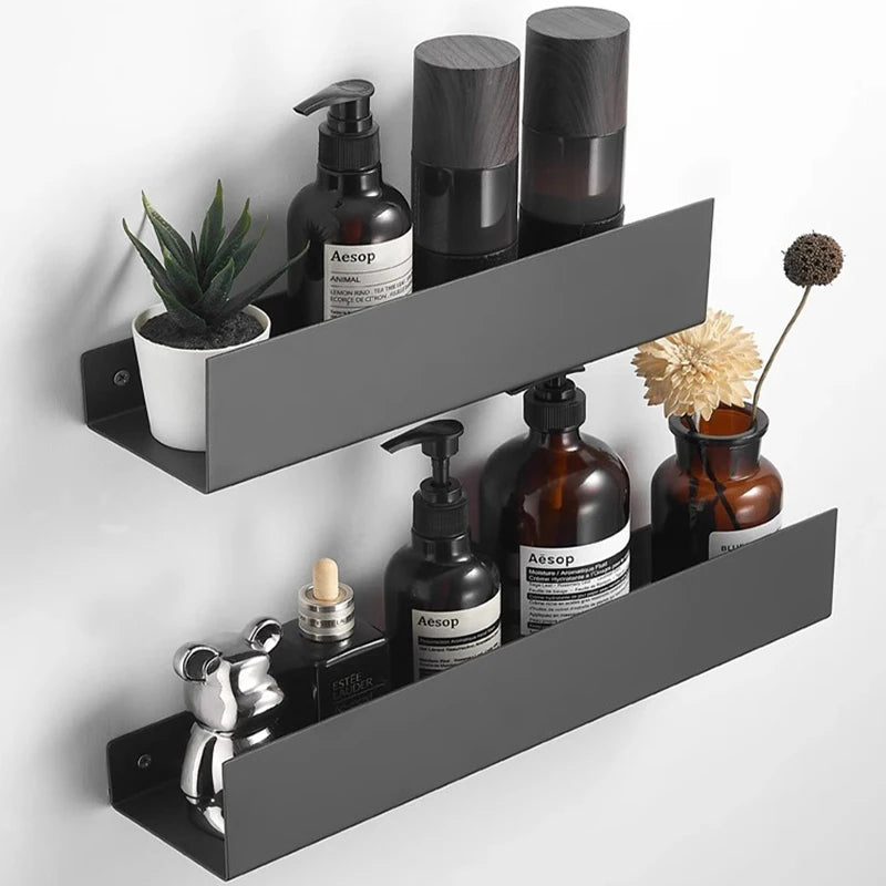 étagère murale moderne gris foncé laquée alliage aluminium flacons lotion salle bain