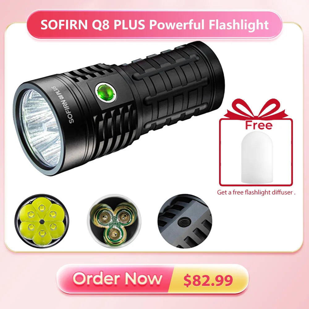 lampe torche rechargeable led puissante 16000lm moderne résistante choc diffuseur gratuit camping