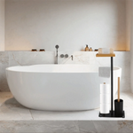 support papier toilette moderne noir blanc brosse wc plateau bois rouleaux