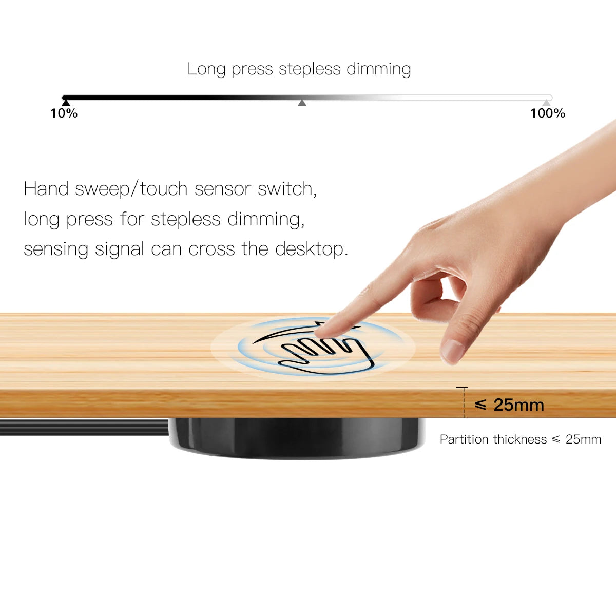 interrupteur tactile blanc noir rond lisse moderne adhésif câble connecteur 52mm 7mm touch dimmable
