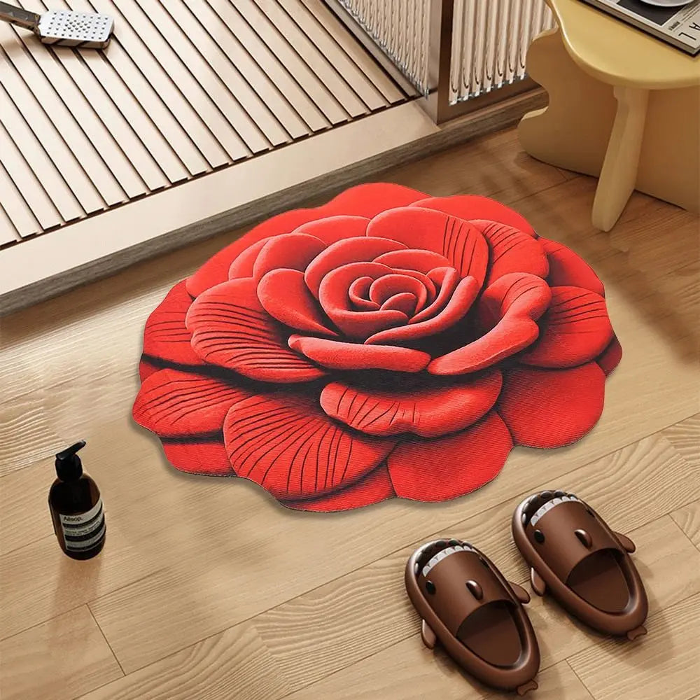 tapis fleur rose relief moderne polypropylène maison chambre rouges bleus verts violets noirs blancs