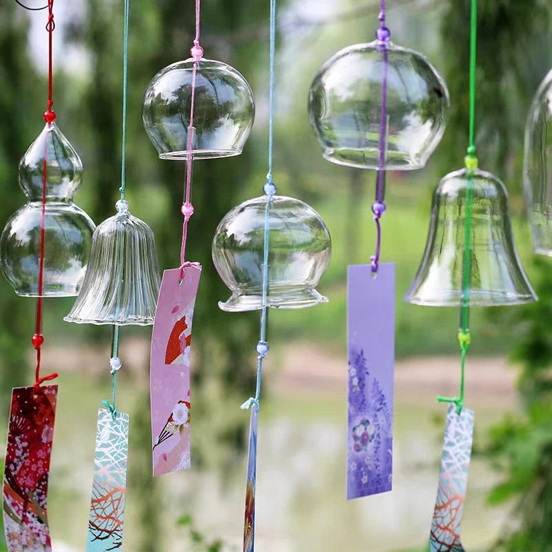 cloches vent verre transparentes moderne cordelette étiquettes coloréesextérieur decoration jardinartisanaux peint main