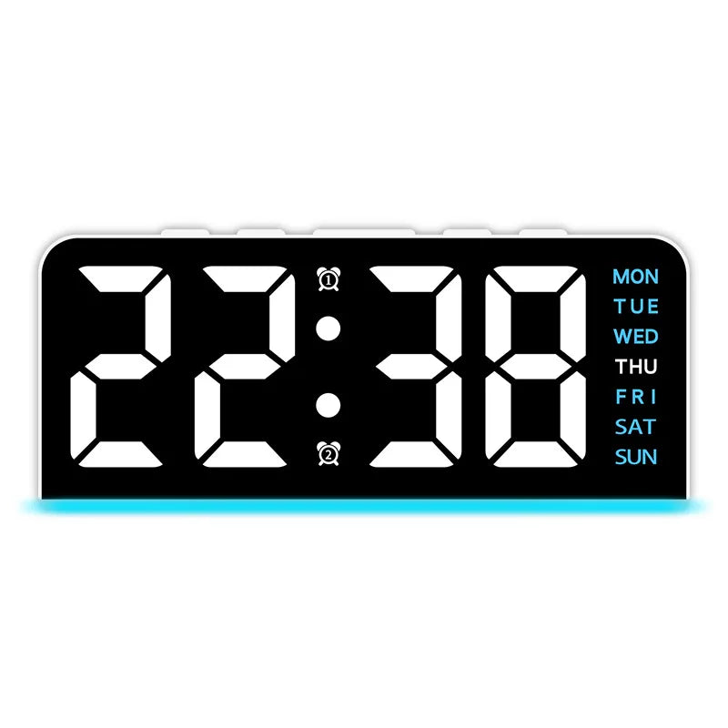 horloge numérique moderne affichage LED couleur noir blanc bleu rose