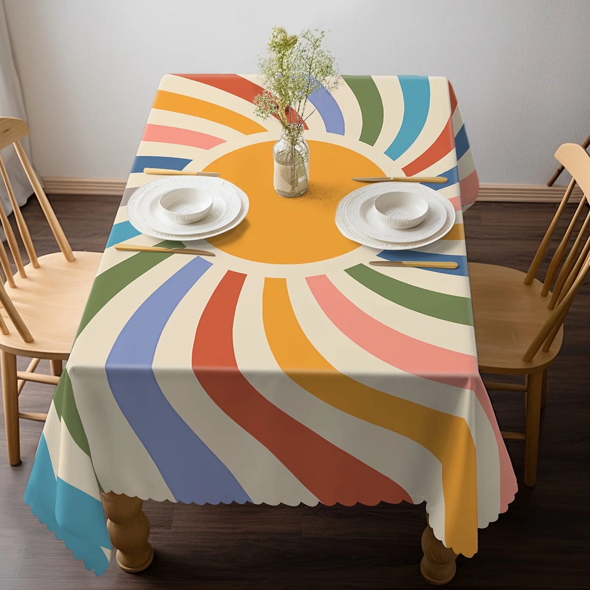 nappe rectangulaire imperméable multicolore rayures arc ciel moderne fête mariage table manger déco boho