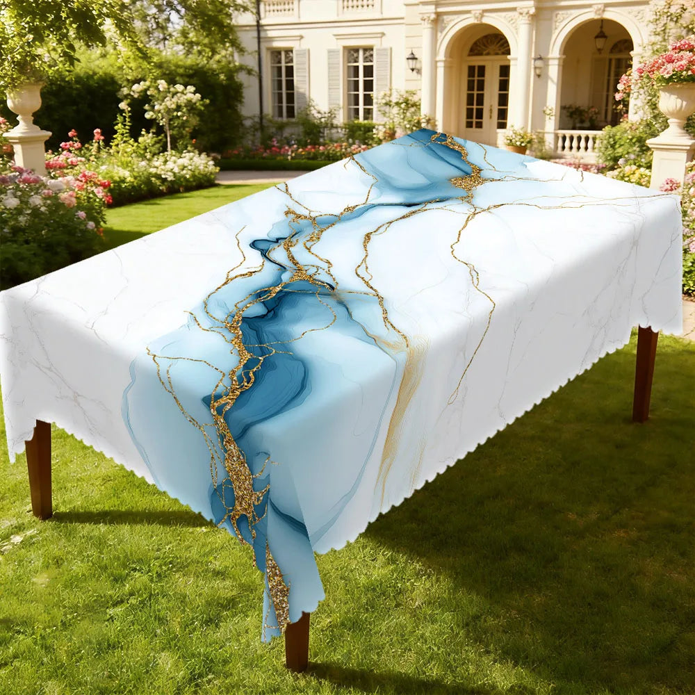 nappe table marbre doré bleu clair moderne élégante imperméable huile extérieure mariage festivité