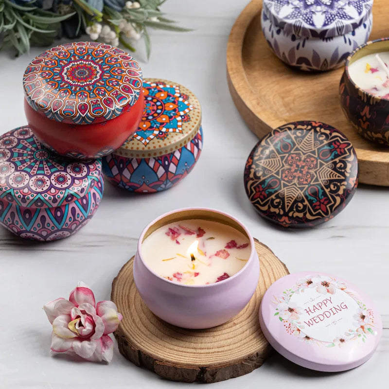 bougies parfumées cire soja parfum mandala boho chic bleu rose noir blanc aromathérapie