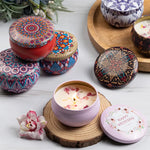 bougies parfumées cire soja parfum mandala boho chic bleu rose noir blanc aromathérapie