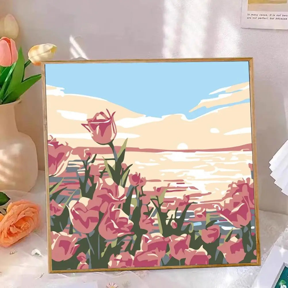 tableau peindre numéros fleurs paysage moderne peinture acrylique décoration intérieure papier support bois pinceaux