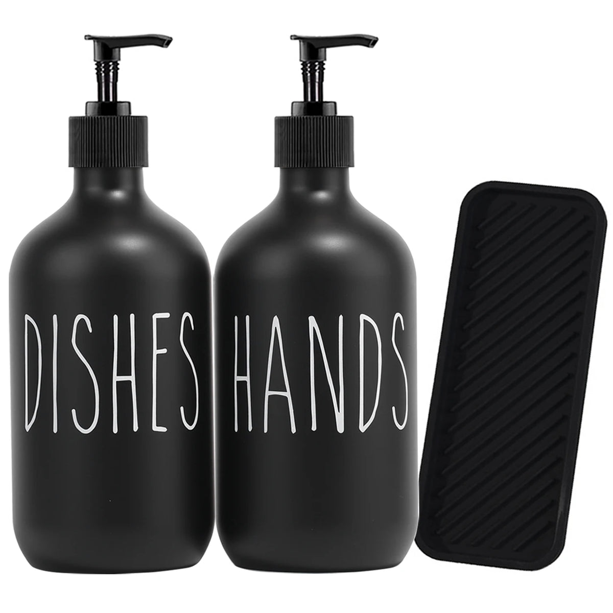 bouteilles savon liquide noir plateau rangement minimaliste 500ml main vaisselle rechargeable