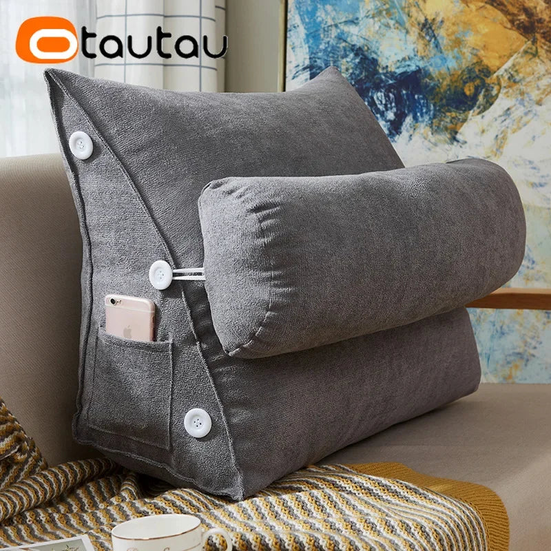 coussin multifonctionnel gris uni tissu épais moderne boutons ajustables poche 60x22x50cm