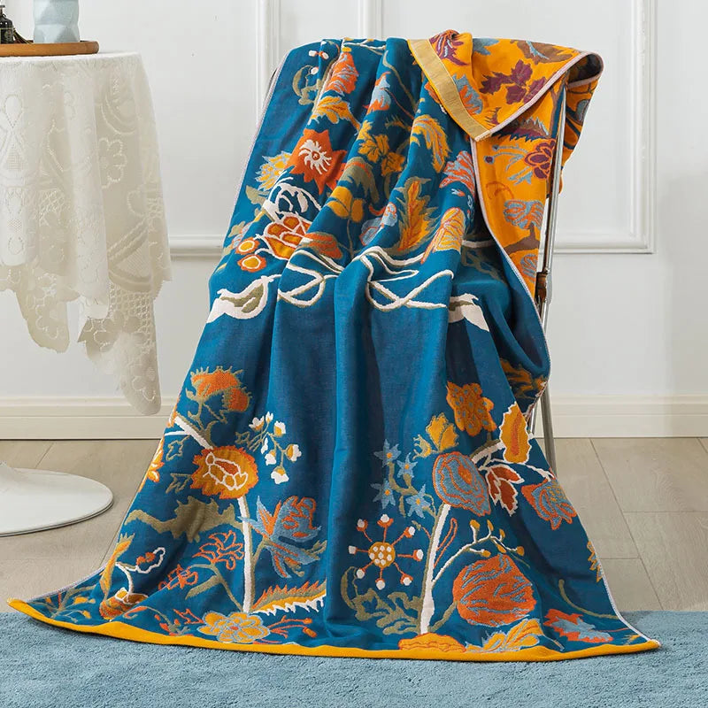 serviette bain coton fleur motif floral séchage rapide absorption eau oriental traditionnel vert beige