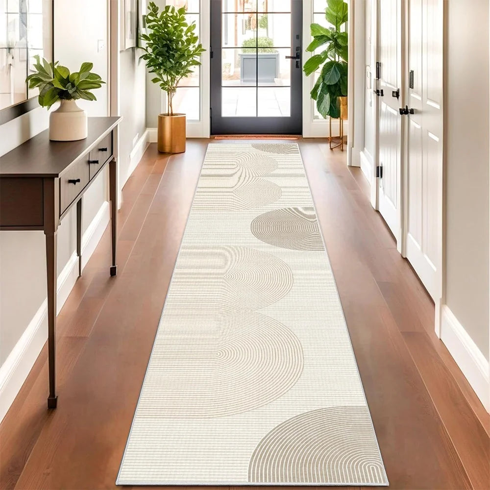 tapis moderne minimaliste beige antidérapant polyester couloir intérieur extérieurolvable machine geometrie simple