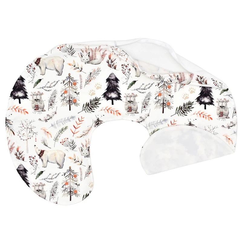 housse coussin allaitement bébé imprimé animal ours renard arbres feuilles moderne blanc unisexe ans