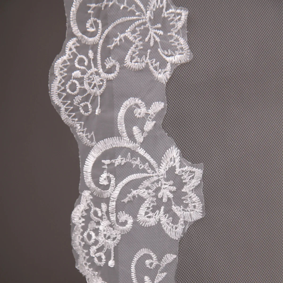 voile mariée blanc broderie florale classique bord dentelle polyester unique