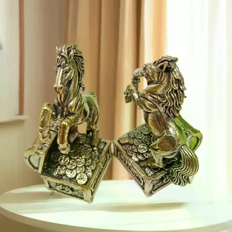 figurine cheval or argent vert coffre pieces decoratif asiatique maison ornement feng shui