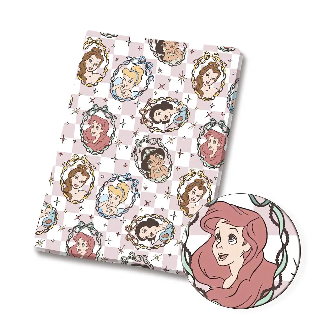 papier cadeau coton motif personnages dessin animé rose blanc bleu beige enfant fille