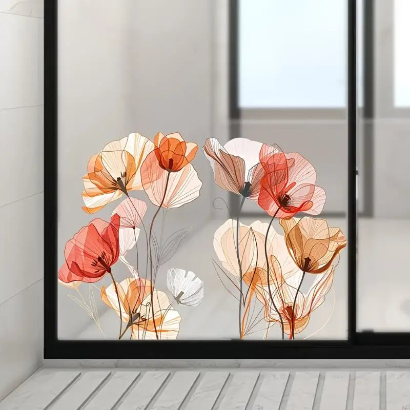 sticker decoratif fleurs papillons rouge rose violet bleu adhesif mur fenetre art floral