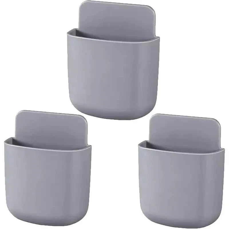 boîtes rangement murales adhésives gris clair modernes téléphones télécommandes outils deux pièces