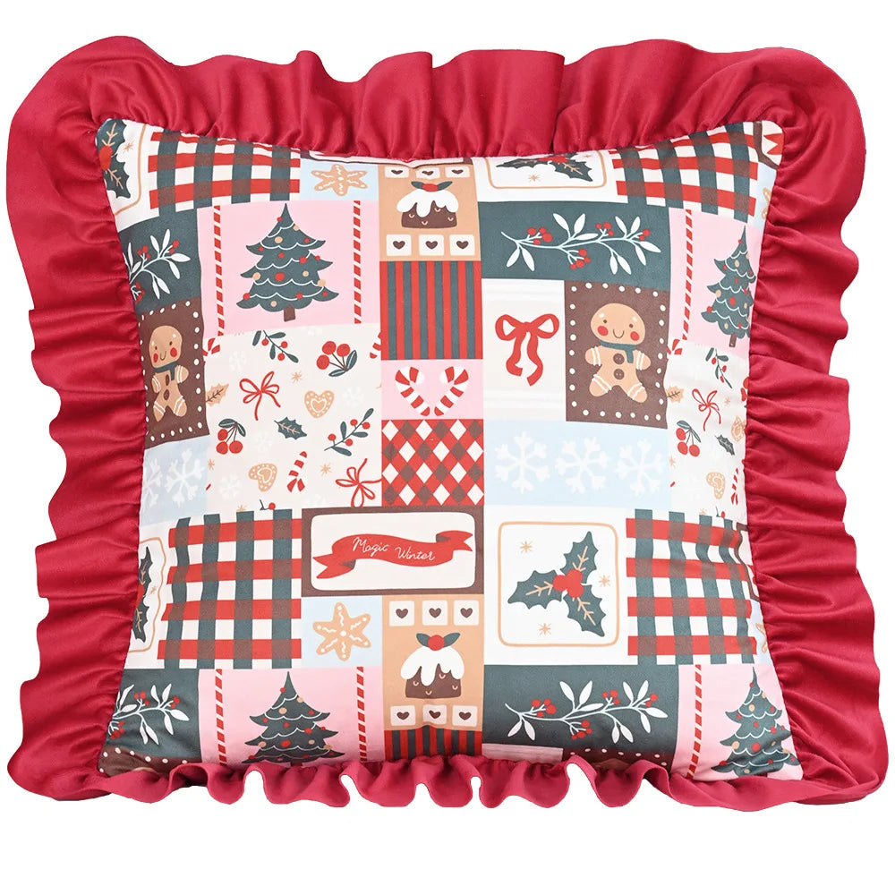 housse coussin patchwork noël blanc guirlande cloches branches baies étoiles décor maison festive 45x45cm