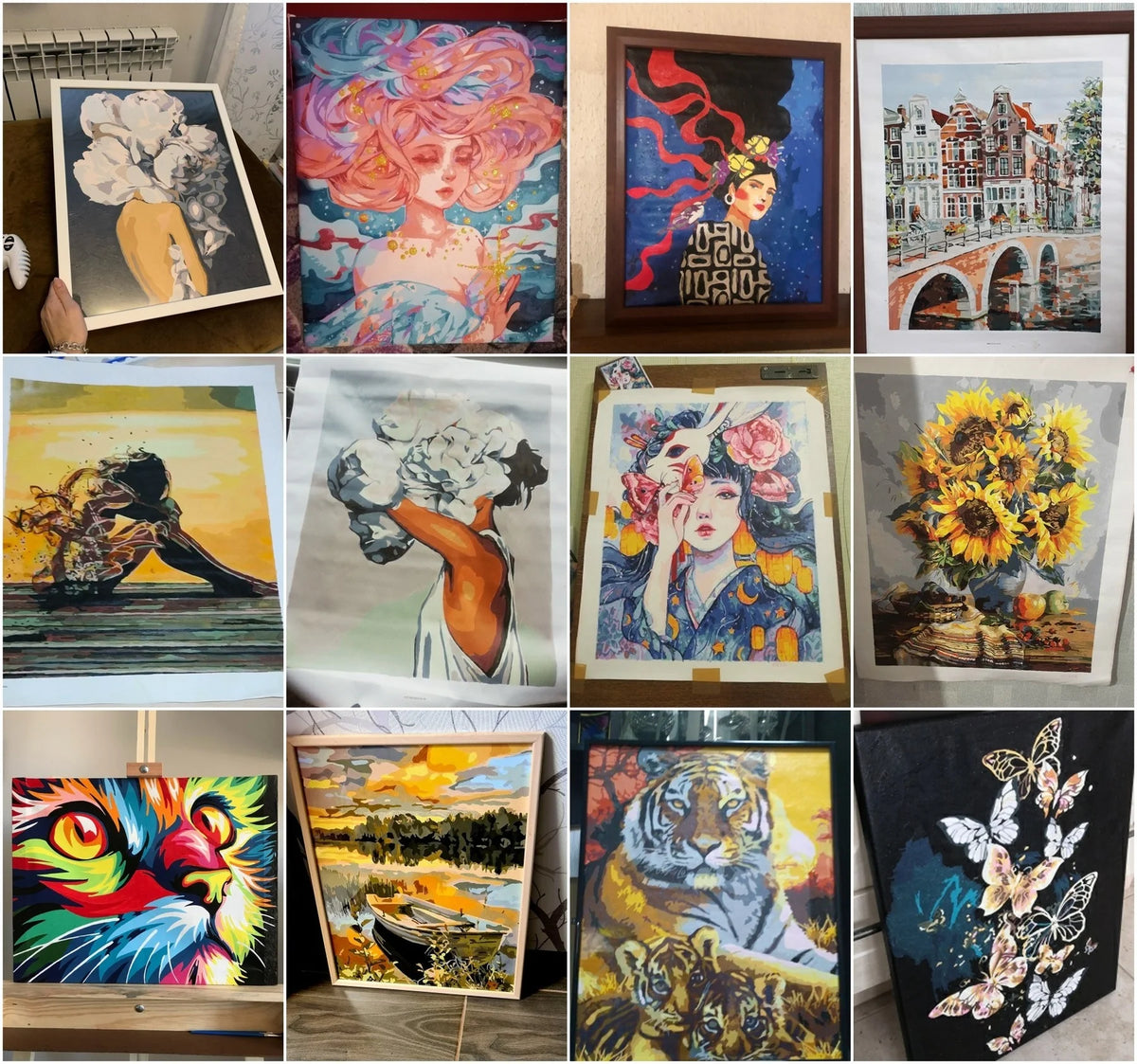 peinture personnalisée numéros cheveux ondulés chemise blanche collection artiste différents opaques toiles variées