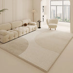 tapis moderne rayures horizontales spirales concentriques beige clair feutre polyester antidérapant salon chambre coucher