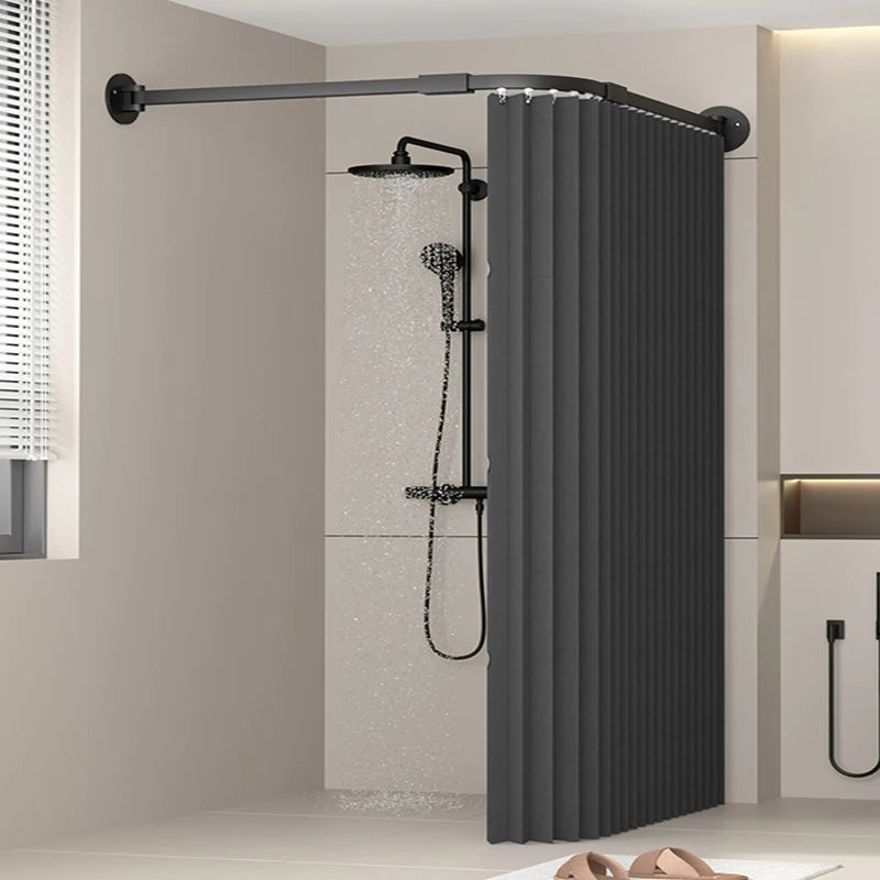 rideau douche texturé barre acier inoxydable tissu opaque moderne minimaliste douchette mélangeur thermocouple