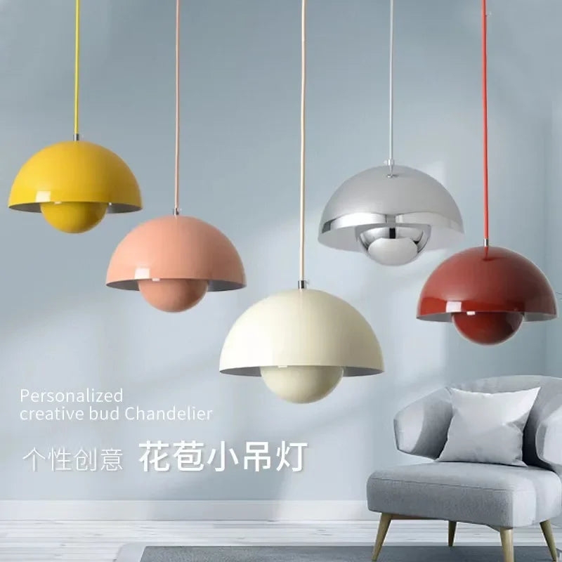 suspension lumineuse moderne sphérique métal jaune rose rouge vert beige doré