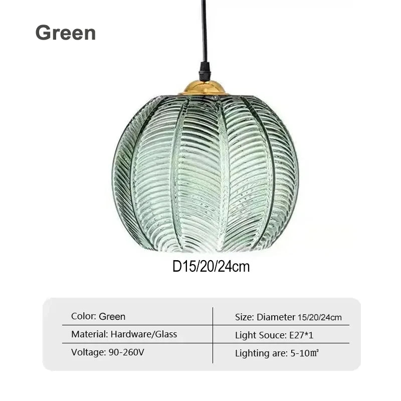 Suspension lumineuse moderne vert clair rayures verticales 15cm 20cm 24cm